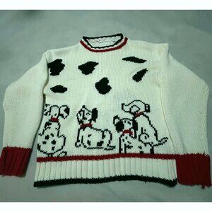Disney Dalmatian 101 Dog Print Knit Sweater White/Red/Black Size M Vintage  80's